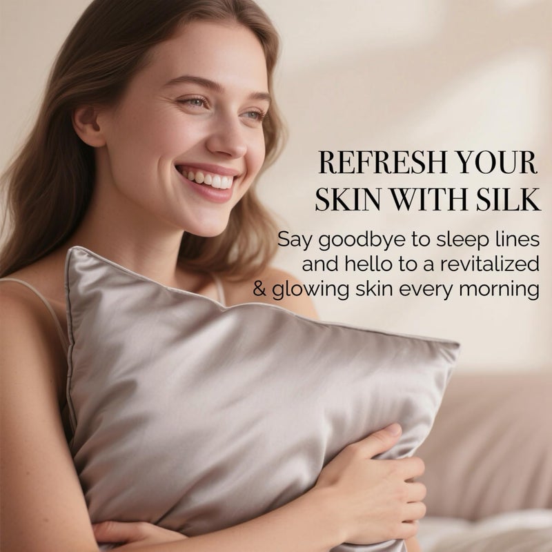 Ravmix Silk Pillow Cases with Zipper, 21momme Mulberry Silk Pillowcase for Hair Skin Health, Soft Smooth Breathable Cool Pillow Cover for Beauty Sleep with Gift Box(Standard 20"x26", Apricot Gray) 1PC - Image 2